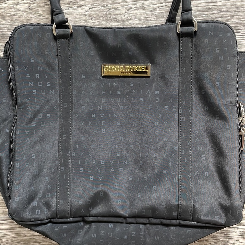 Sonia Rykiel | Monogram Spellout 3 Pocket Computer Tablet Top Handle Nylon Bag - Picture 3 of 12